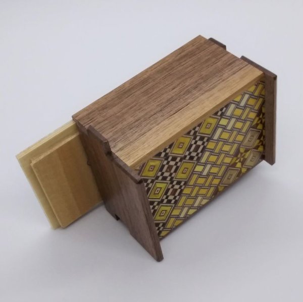 Photo4: 12 steps Yosegi/Walnut wood 3 sun Japanese puzzle box Himitsu-bako (4)