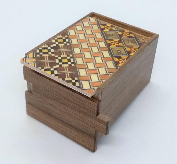 Photo5: 7 steps Yosegi/Walnut wood 3 sun Japanese puzzle box Himitsu-bako (5)