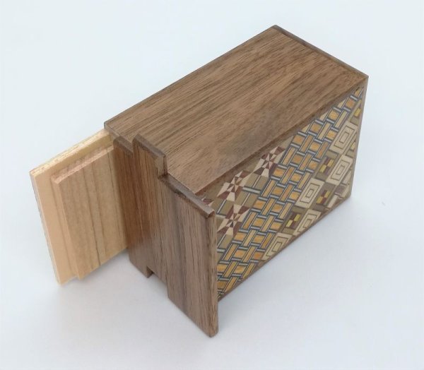 Photo3: 7 steps Yosegi/Walnut wood 3 sun Japanese puzzle box Himitsu-bako (3)