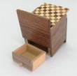 Photo5: Drawer 4 steps Checkered pattern Cube 2 sun Japanese puzzle box Himitsu-bako (5)