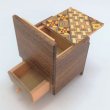 Photo1: Drawer 4 steps Yosegi/ Walnut wood Cube 2 sun Japanese puzzle box Himitsu-bako (1)