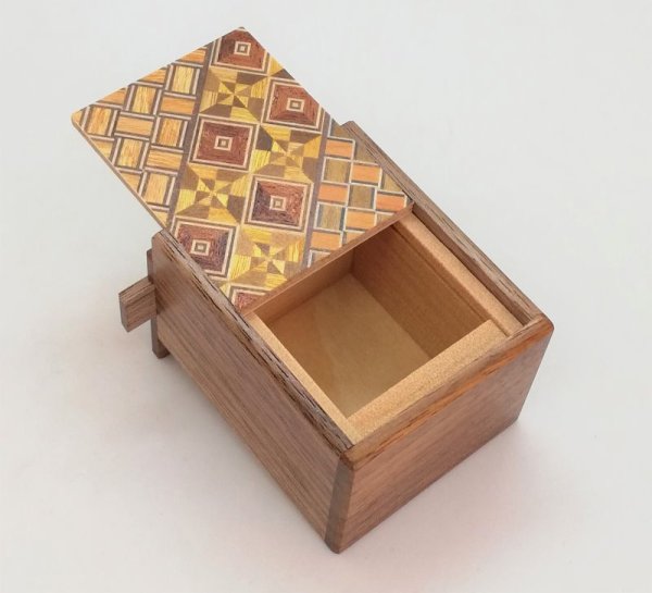 Photo3: 7 steps Yosegi/Walnut wood 2 sun Japanese puzzle box Himitsu-bako (3)