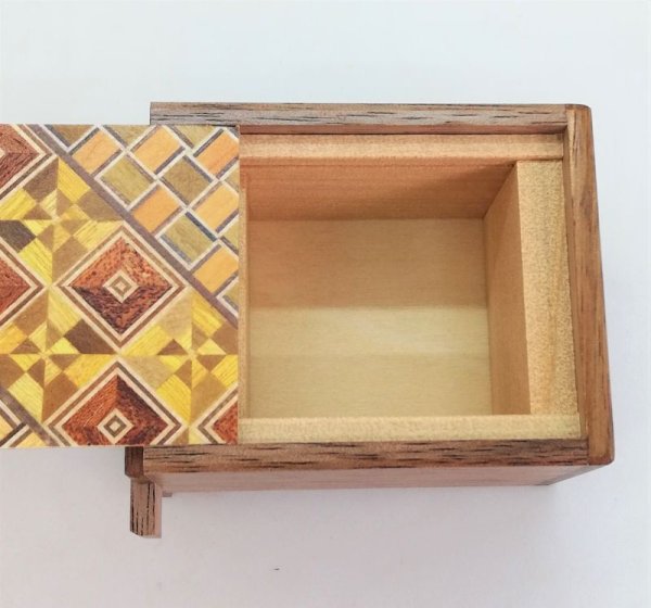 Photo6: 7 steps Yosegi/Walnut wood 2 sun Japanese puzzle box Himitsu-bako (6)