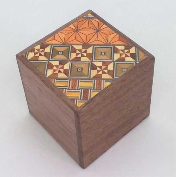 Photo1: 7 steps Cube Yosegi/Walnut wood 2 sun Japanese puzzle box Himitsu-bako (1)