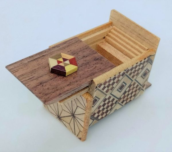 Photo8: 18 steps Solid Hexagon Mosaic Mame 1 sun Japanese puzzle box Himitsu-bako (8)