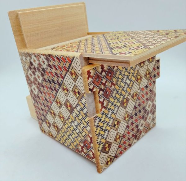 Photo7: Drawer 10 steps Yosegi 4 sun Cube Japanese puzzle box Himitsu-bako (7)