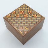 Square 12 steps Yosegi/Walnut wood Japanese puzzle box Himitsu-bako