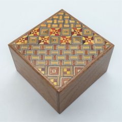 Square 12 steps Yosegi/Walnut wood Japanese puzzle box Himitsu-bako