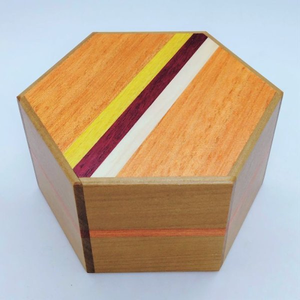 Photo1: Hexagon 6 steps Natural wood Japanese puzzle box Himitsu-bako Limited (1)