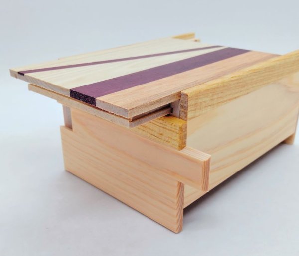 Photo7: 14 steps Natural wood 4 sun Japanese puzzle box Himitsu-bako 23712 (7)