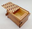 Photo3: 12 steps Ichimatsu/Walnut wood 3 sun Japanese puzzle box Himitsu-bako (3)