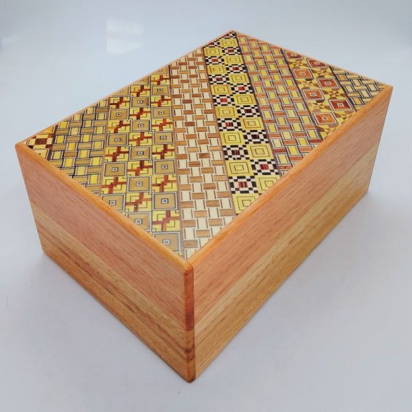 Photo1: 27 steps Yosegi/Natural wood 6 sun Japanese puzzle box Himitsu-bako (1)