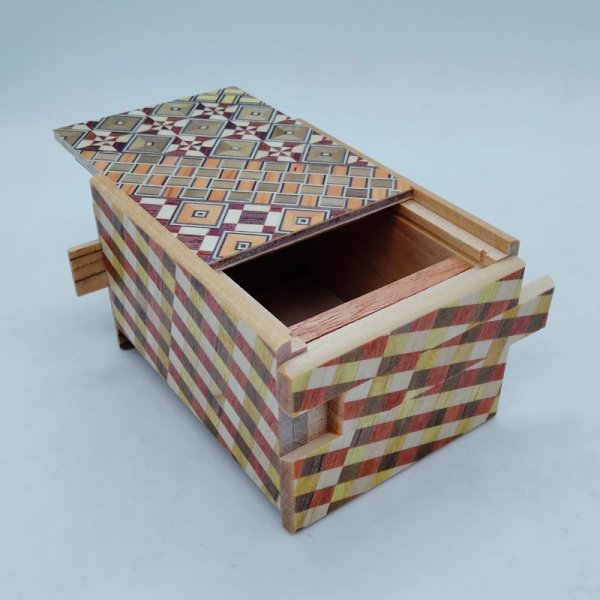 Photo6: 12 steps Yosegi/Ichimatsu 3 sun Japanese puzzle box Himitsu-bako (6)