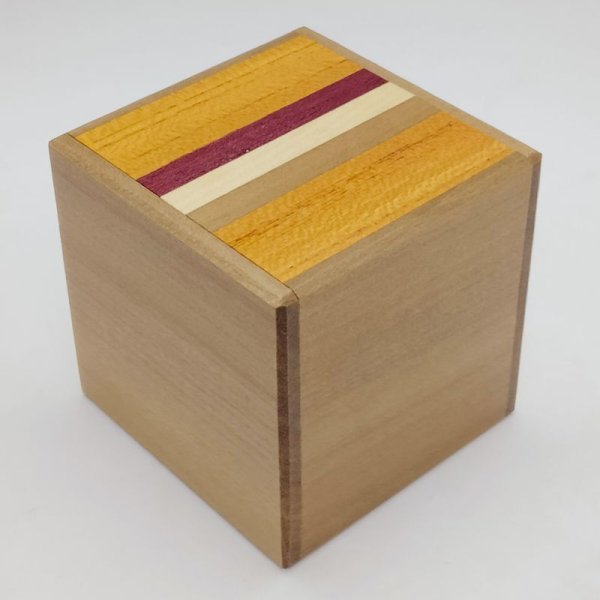 Photo1: 7 steps Natural wood Cube 2 sun Japanese puzzle box Himitsu-bako (1)