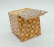 Photo7: Drawer 4 steps Yosegi/Ichimatsu wood Cube 2 sun Japanese puzzle box Himitsu-bako (7)
