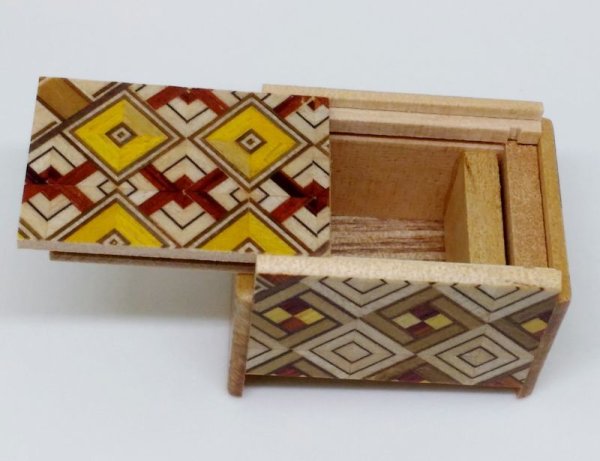 Photo5: 4 steps Yosegi Mame 1 sun Japanese puzzle box Himitsu-bako (5)