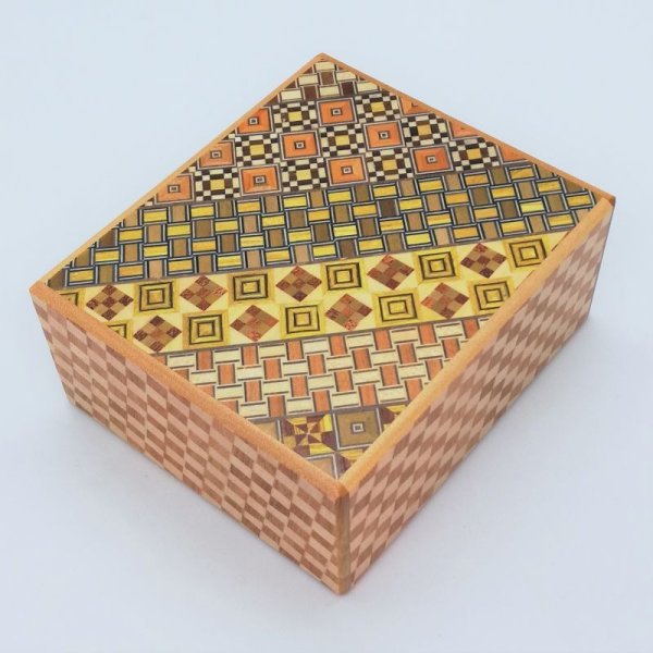 Photo1: 14 steps Yosegi/ichimatsu Wide Japanese puzzle box Himitsu-bako (1)