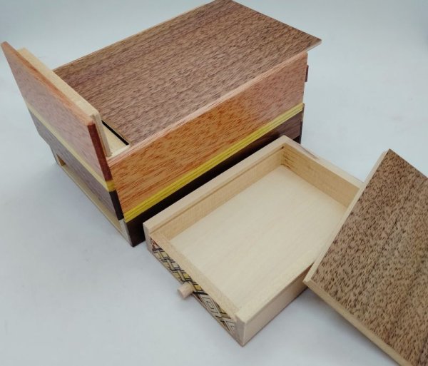 Photo5: 10 steps Drawer Natural wood 5 sun Japanese puzzle box Himitsu-bako  (5)