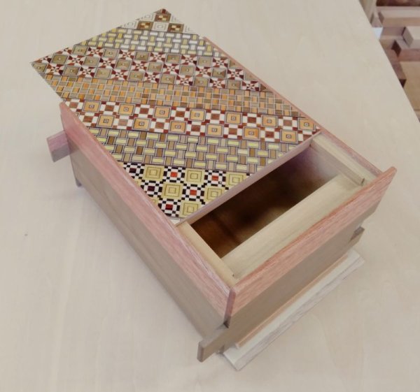 Photo3: 27 steps Yosegi/Natural wood 6 sun Japanese puzzle box Himitsu-bako (3)