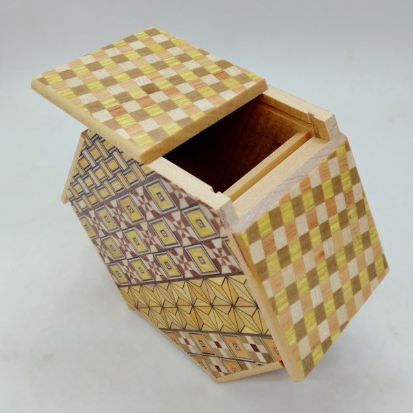 Photo3: 6 steps Hexagon Yosegi/Ichimatsu Japanese puzzle box Himitsu-bako (3)