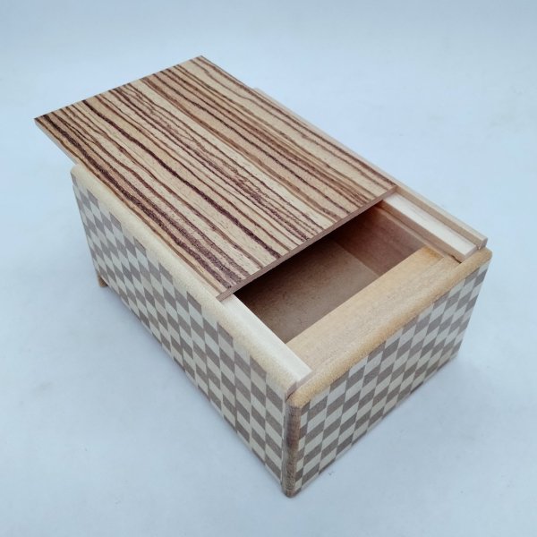 Photo3: The knock box 5 steps Zebra-wood/Ichimatsu 4 sun Japanese puzzle box Himitsu-bako (3)