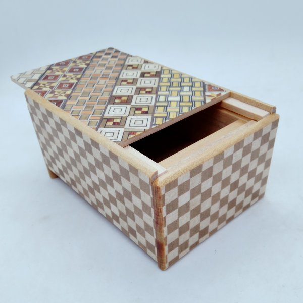 Photo5: The knock box Unique 5 steps Yosegi/Ichimatsu 4 sun Japanese puzzle box Himitsu-bako (5)