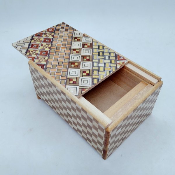 Photo3: The knock box Unique 5 steps Yosegi/Ichimatsu 4 sun Japanese puzzle box Himitsu-bako (3)