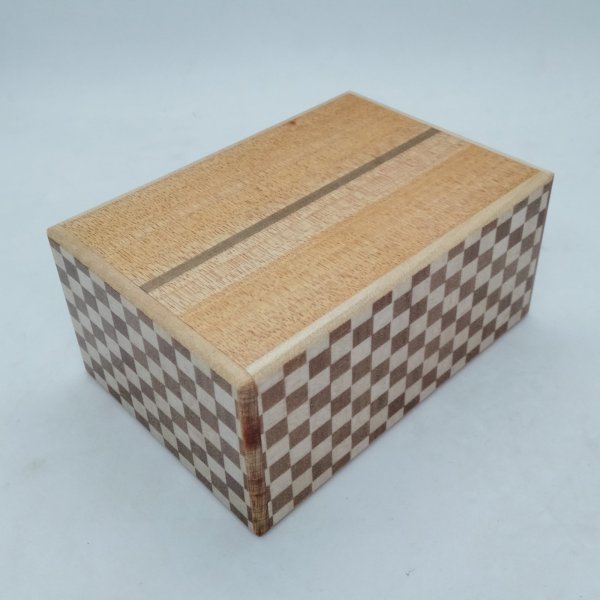 Photo7: The knock box Unique 5 steps Yosegi/Ichimatsu 4 sun Japanese puzzle box Himitsu-bako (7)