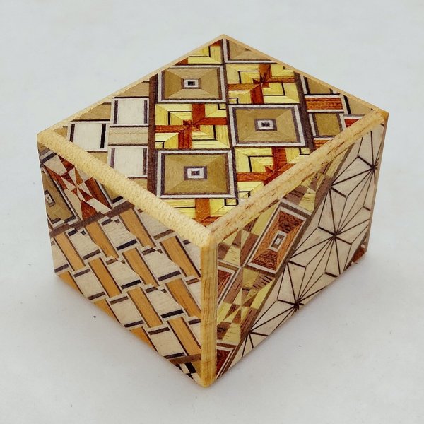Photo1: Smallest 12 steps Yosegi 1 sun Japanese puzzle box Himitsu-bako (1)