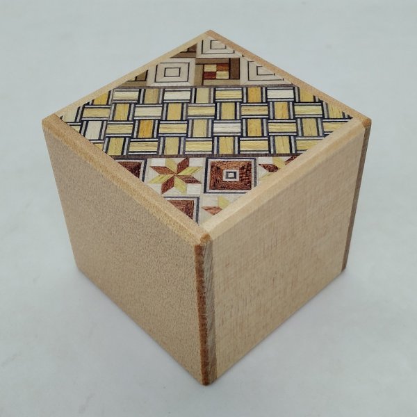 Photo1: 7 steps Cube Yosegi/Naturalwood 2 sun Japanese puzzle box Himitsu-bako (1)