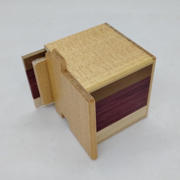 Photo4: 7 steps Cube Natural wood 2 sun Japanese puzzle box Himitsu-bako (4)
