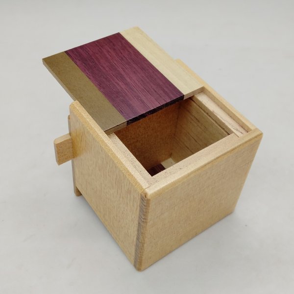 Photo5: 7 steps Cube Natural wood 2 sun Japanese puzzle box Himitsu-bako (5)