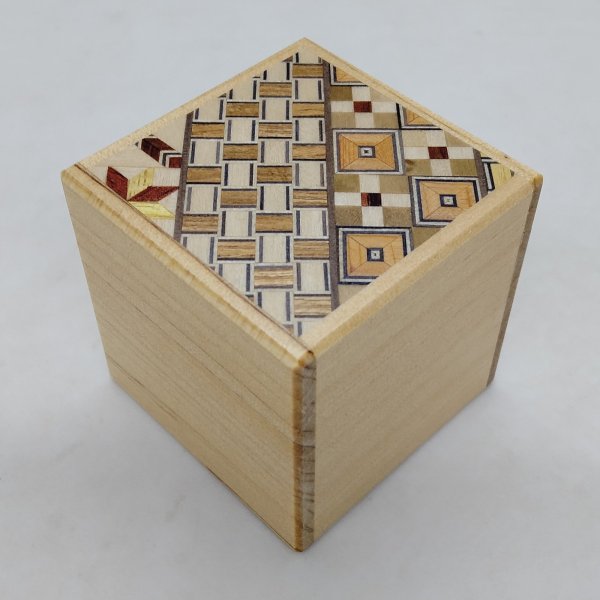 Photo1: 12 steps Cube Yosegi/Naturalwood 2 sun Japanese puzzle box Himitsu-bako (1)