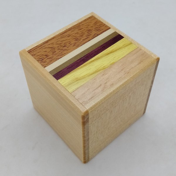 Photo1: 12 steps Cube Natural wood 2 sun Japanese puzzle box Himitsu-bako 202508 (1)