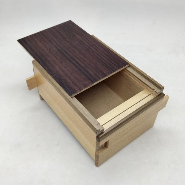 Photo5: 14 steps Rosewood/Agathis wood 4 sun Japanese puzzle box Himitsu-bako (5)