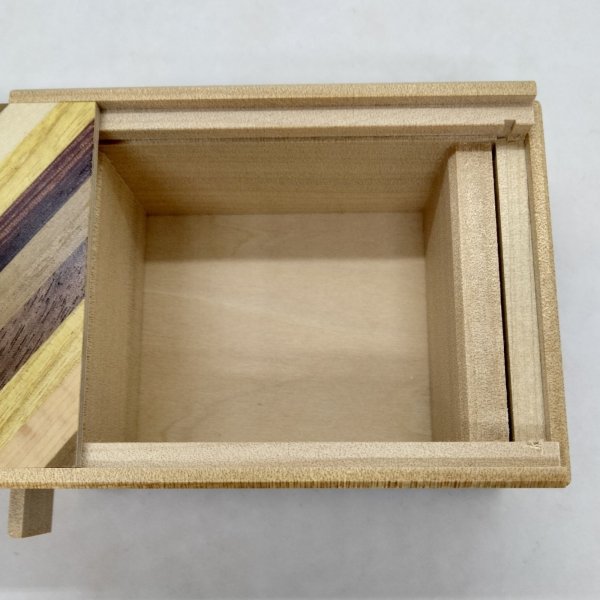 Photo4: 14 steps Striped pattern/Agathis wood 4 sun Japanese puzzle box Himitsu-bako (4)