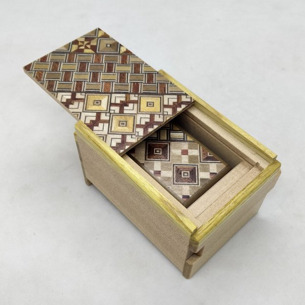 Photo2: Nested 14 steps/5 steps (Mame/2.5sun) Yosegi Japanese puzzle box Himitsu-bako (2)