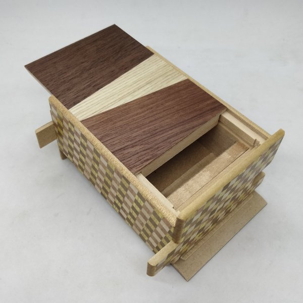 Photo2: 27 steps Random-grain/ichimatsu 4 sun Japanese puzzle box Himitsu-bako rgi42702 (2)