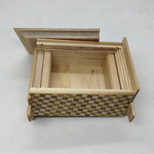 Photo3: 27 steps Random-grain/ichimatsu 4 sun Japanese puzzle box Himitsu-bako rgi42701 (3)