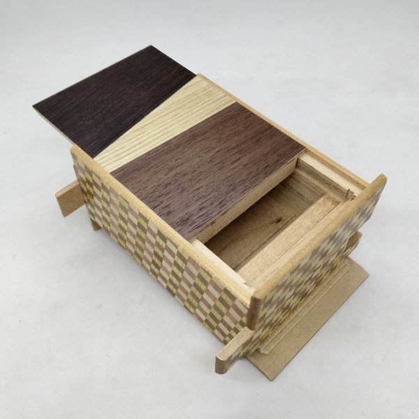 Photo2: 27 steps Random-grain/ichimatsu 4 sun Japanese puzzle box Himitsu-bako rgi42701 (2)