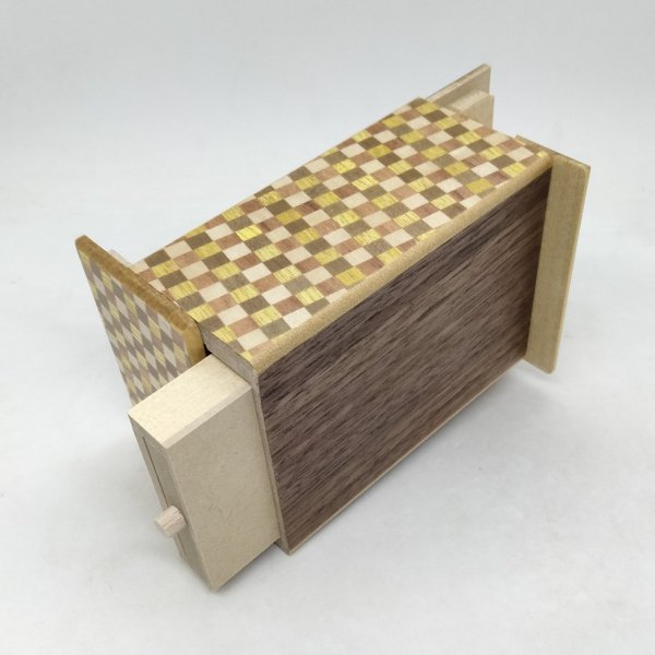 Photo4: Drawer 10 steps Random-grain/Ichimatsu 4 sun Japanese puzzle box Himitsu-bako (4)