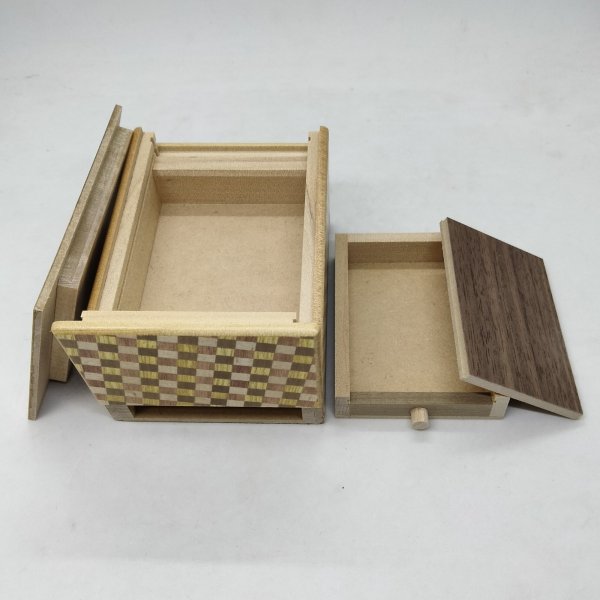 Photo3: Drawer 10 steps Zebrawood/Ichimatsu 4 sun Japanese puzzle box Himitsu-bako (3)