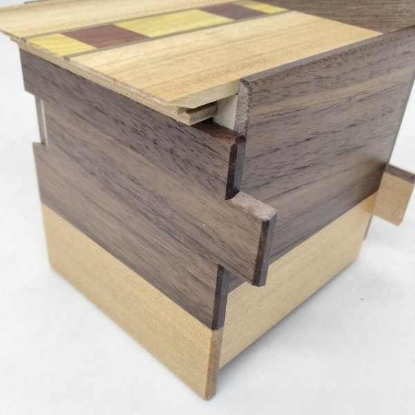 Photo5: 18 steps Natural wood 3 sun Cube Japanese puzzle box Himitsu-bako 202511 (5)