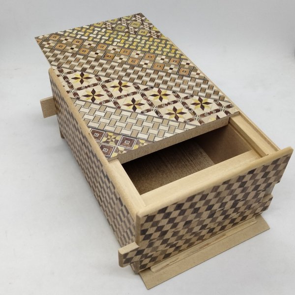 Photo7: 18 steps Yosegi (top panel)/Ichimatsu 6 sun Japanese puzzle box Himitsu-bako 202512 (7)