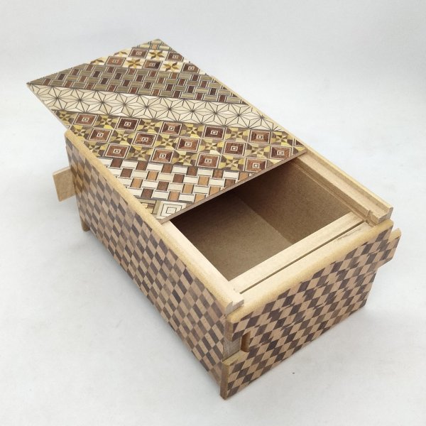 Photo6: 14 steps Yosegi (top panel)/Ichimatsu 5 sun Japanese puzzle box Himitsu-bako (6)