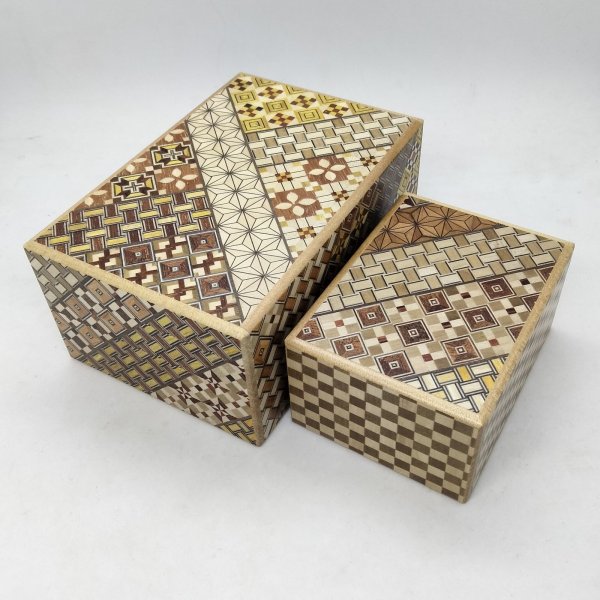 Photo1: Nested 14 steps/7 steps (5sun/3.4sun) Yosegi Japanese puzzle box Himitsu-bako (1)
