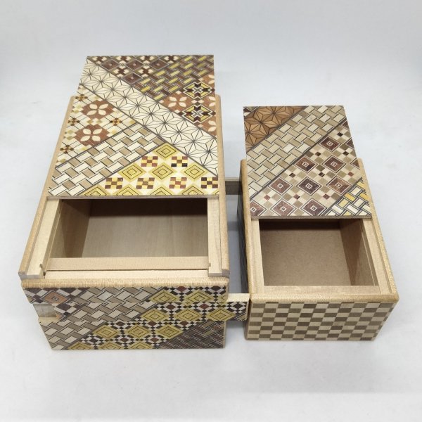 Photo4: Nested 14 steps/7 steps (5sun/3.4sun) Yosegi Japanese puzzle box Himitsu-bako (4)