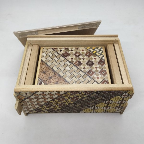 Photo6: Nested 14 steps/7 steps (5sun/3.4sun) Yosegi Japanese puzzle box Himitsu-bako (6)