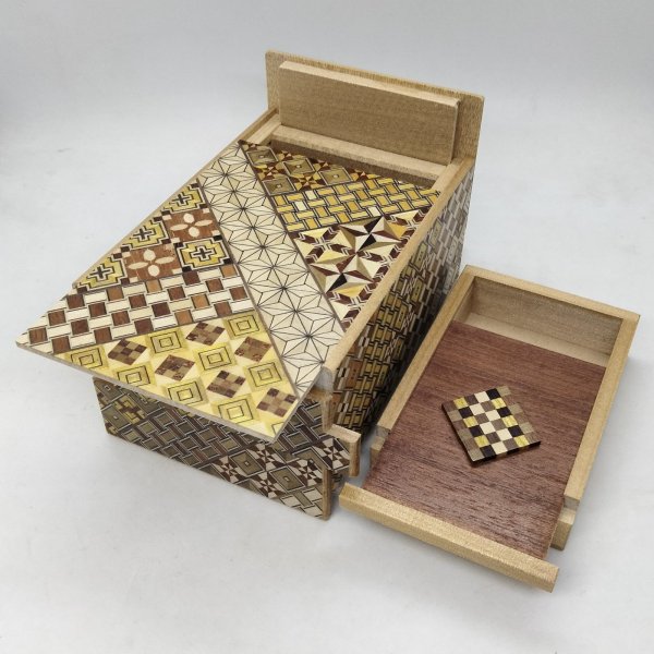 Photo2: Drawer 10 steps Nested-box yosegi 5 sun Japanese puzzle box Himitsu-bako (2)