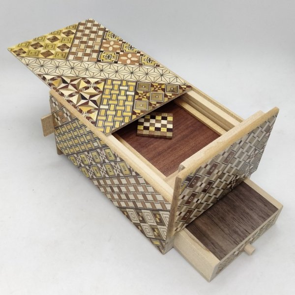 Photo1: Drawer 10 steps Nested-box yosegi 5 sun Japanese puzzle box Himitsu-bako (1)